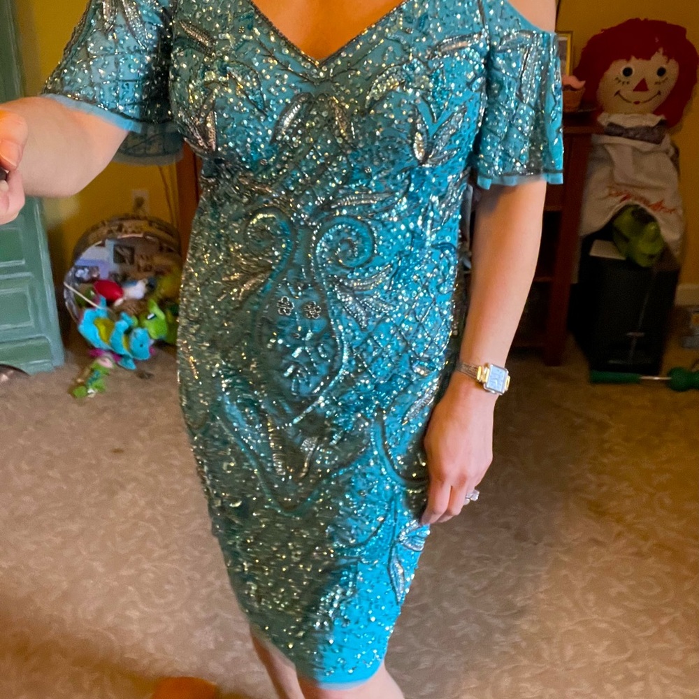 Aidan Mattox Cold Shoulder Beaded Dress 4